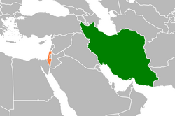 Map indicating locations of Iran and Israel