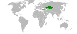 Map indicating locations of Turkey and Kazakhstan