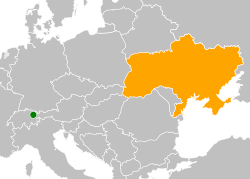 Map indicating locations of Liechtenstein and Ukraine
