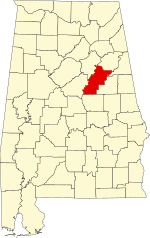 Map of Alabama highlighting Talladega County