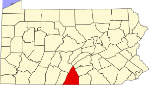 Map of Pennsylvania highlighting Franklin County