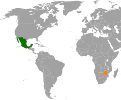 Map indicating locations of Mexico and Zimbabwe