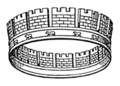 Couronne murale (corona muralis), couronne d'or ou d'argent en forme de muraille crénelée, concédée à qui avait franchi en premier l'enceinte d'une cité ennemie