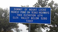 Elevation sign at terminus of Spur 78 atop Mt. Locke at McDonald Observatory