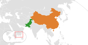 Mapa indicando localização da China e do Paquistão.