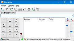 Screenshot of PhonerLite application