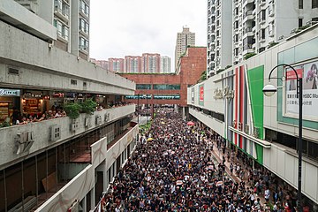 Tens of thousands marched in Sha Tin Town Centre near New Town Plaza on 14 July.