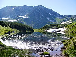 ミドリガ池と遠景の立山（2006年8月4日撮影）