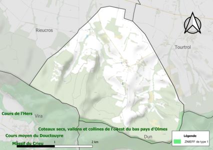 Carte de la ZNIEFF de type 1 sur la commune.