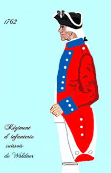 Uniform för 55:e franska infanteri- regementet de Waldner (schweiziskt) 1762.