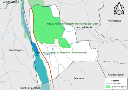 Carte des ZNIEFF de type 1 localisées sur la commune.