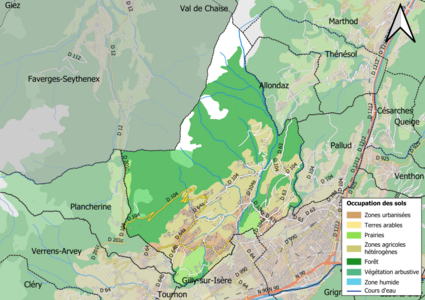 Carte en couleurs présentant l'occupation des sols.