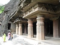 The porch to the entrance to Cave Two, Ajanta Caves, India
