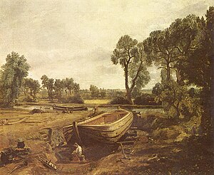 《弗拉德福德磨坊附近的造船廠》 （Boat-building near Flatford Mill），1815年，倫敦維多利亞和艾伯特博物館