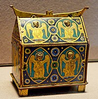 Early 13th century Limoges chasse used to hold holy oils; most were reliquaries.