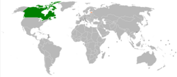 Map indicating locations of Canada and Estonia