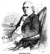 Engraving of Thackeray sitting in a chair at his desk