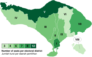 Map of electoral districts shaded by number of seats