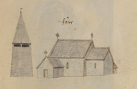 Kyrkan på teckning omkring 1670. [3]