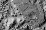 Gorgonum Chaos as seen by Mars Reconnaissance Orbiter HiRISE. Image is 4 km wide. Image in Phaethontis quadrangle.