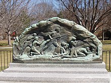 Mémorial au Lexington Battle Green montrant une scène de bataille.