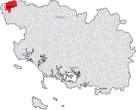 Carte représentant par des couleurs différentes l'emplacement d'une commune au sein de son département.