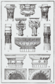 Antiguidade, ilustração de diferentes tipos coluna antiga. Fig. 2, 3, 4 e 5: colunas egípcias.