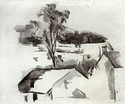A landscape sketch in brush and ink with washes, Paul Cézanne, (1888–90)