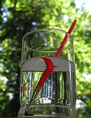 Total reflection of a paintbrush by the water–air surface in a glass