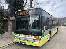 Setra S 415 NF n.1341 sur la ligne 14 du réseau STAS au terminus Sorbiers Grand Quartier attendant son départ pour la gare de St Étienne Châteaucreux. Véhicule du sous traitant SRT, ayant quitté le réseau fin 2023.