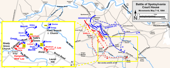 Movements on May 7, 1864; cavalry actions inset