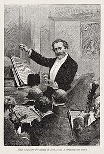 Verdi conducting Aida, by Adrien Marie (restored by Adam Cuerden)