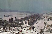 Detail from the Bourbaki Panorama showing French soldiers piling arms