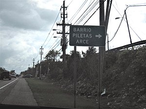 Sign for entrance to Piletas Arce