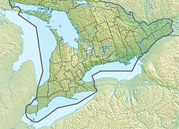 Map of Southern Ontario with location of Fourcorner Lake shown with a dot