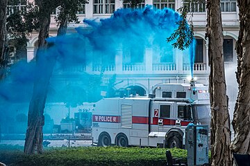 Police used a blue dye water gun