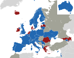 Um mapa colorido dos países da Europa