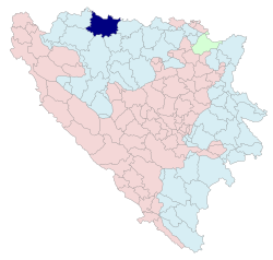 Location of Gradiška within Bosnia and Hercegovina
