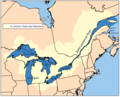 Image 32Map of the Saint Lawrence River/Great Lakes Watershed in North America. Its drainage area includes the Great Lakes, the world's largest system of freshwater lakes. The basin covers nearly all of Michigan. (from Michigan)