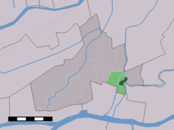 The village (dark green) and the statistical district (light green) of Arkel in the municipality of Giessenlanden.