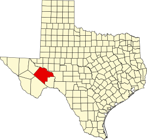 Map of Texas highlighting Pecos County