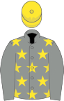 Grey, yellow stars on body, yellow cap