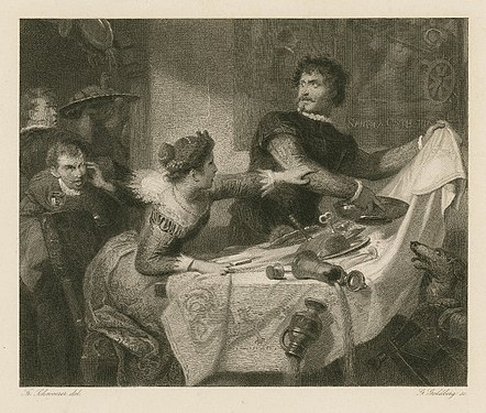 Petruccio prevrće trpezu (ilustracija: Georg Goldberg, oko 1850.)