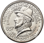 Obverse of the Roanoke Island, North Carolina, half dollar, depicting Sir Walter Raleigh