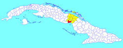 Venezuela municipality (red) within Ciego de Ávila Province (yellow) and Cuba