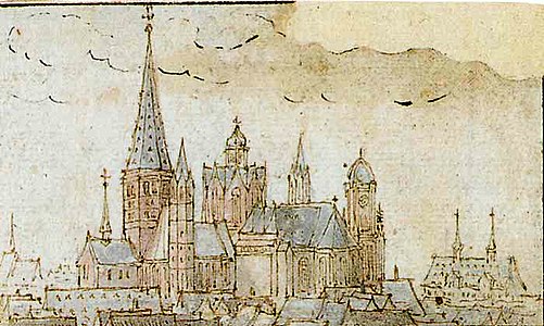 St. Martin's Cathedral in Mainz, by Wenzel Hollar; pen-and-ink drawing 1632