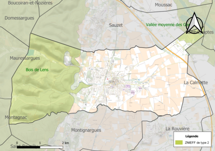 Carte des ZNIEFF de type 2 sur la commune.