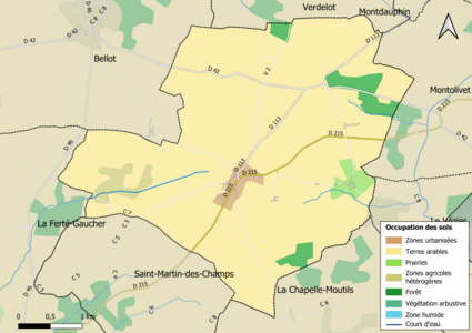 Carte des infrastructures et de l'occupation des sols en 2018 (CLC) de la commune.