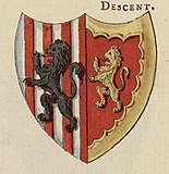 Arms assigned Owain Glyndŵr in A Tour in Wales by Thomas Pennant (1726–1798), which chronicles the three journeys he made through Wales between 1773 and 1776.[89]