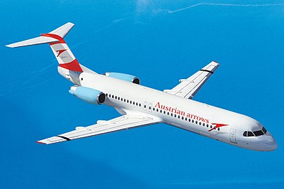 Fokker 100 showing anti-shock bodies[9] on upper surface of wing